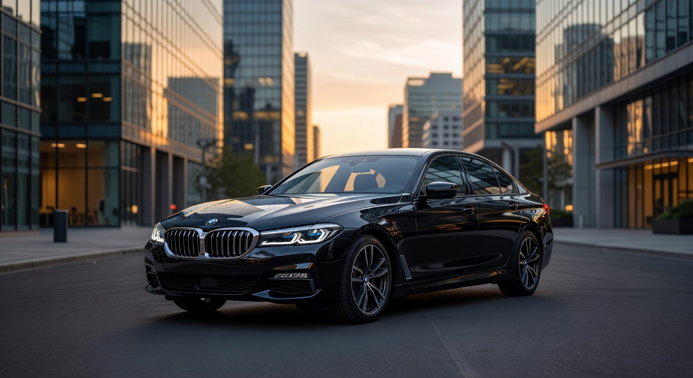 Luxury black BMW parked on a clean city street
